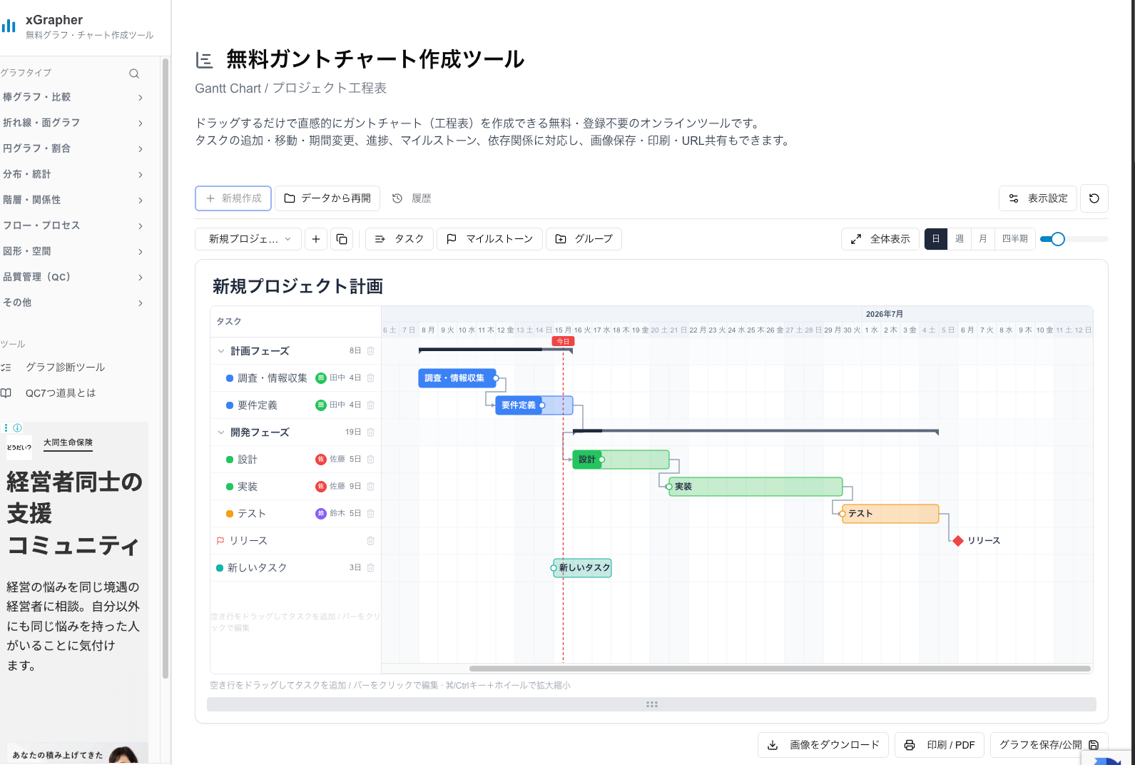 xGrapherの無料ガントチャート作成ツール xGrapherの無料ガントチャート作成ツール
